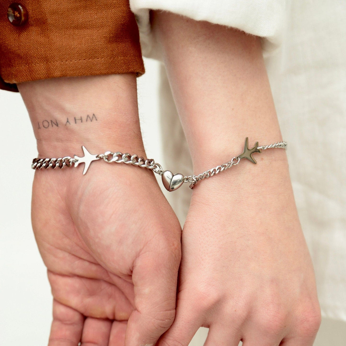 Airplane Couple Bracelets with Magnetic Heart, Matching Jewelry, Gift for Lovers, Couples, Friend, Husband Wife, His and Hers Bracelets - LoveBrasleT - Couple Gift Store