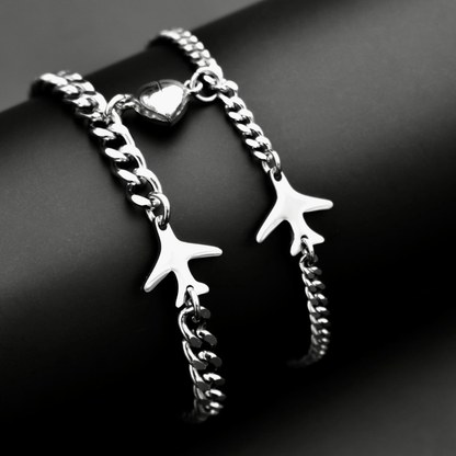 Airplane Couple Bracelets with Magnetic Heart, Matching Jewelry, Gift for Lovers, Couples, Friend, Husband Wife, His and Hers Bracelets - LoveBrasleT – Matching Couples Gift Store