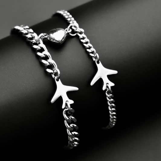 Airplane Couple Bracelets with Magnetic Heart, Matching Jewelry, Gift for Lovers, Couples, Friend, Husband Wife, His and Hers Bracelets - LoveBrasleT – Matching Couples Gift Store