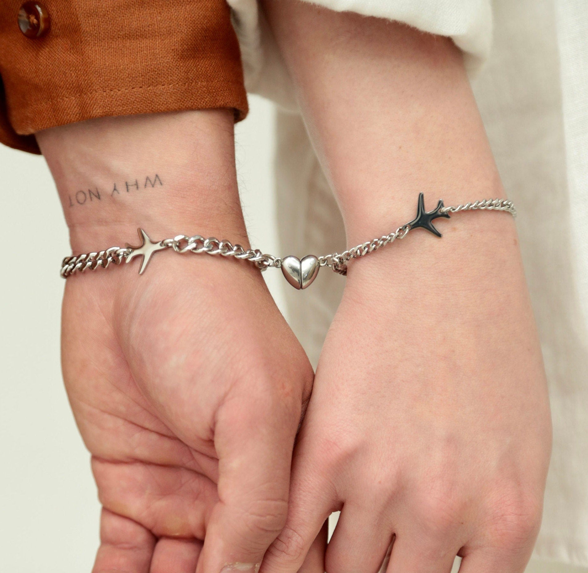 Airplane Couple Bracelets with Magnetic Heart, Matching Jewelry, Gift for Lovers, Couples, Friend, Husband Wife, His and Hers Bracelets - LoveBrasleT - Couple Gift Store