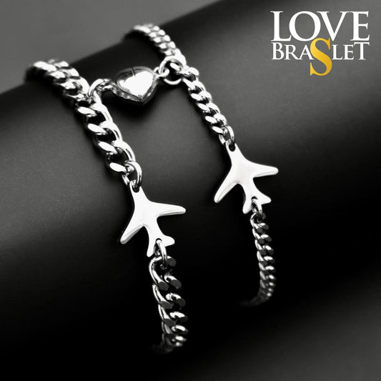 Airplane Couple Bracelets with Magnetic Heart, Matching Jewelry, Gift for Lovers, Couples, Friend, Husband Wife, His and Hers Bracelets - LoveBrasleT - Couple Gift Store