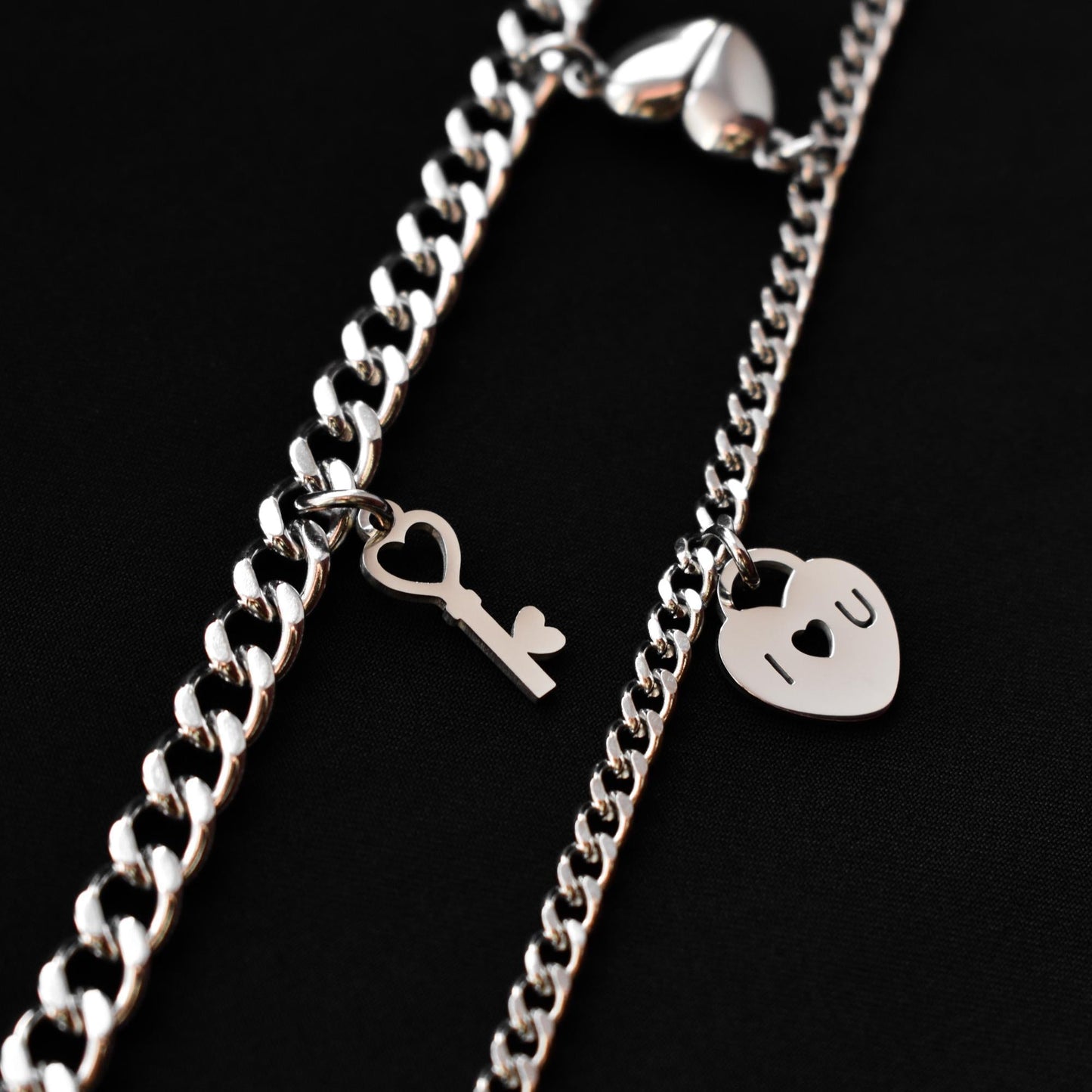 Charms Key & Lock Couples Bracelet and Magnetic Heart, Set Matching Bracelets, Gift Jewelry, Friendship, Husband Wife, His and Hers Bracelet - LoveBrasleT - Couple Gift Store