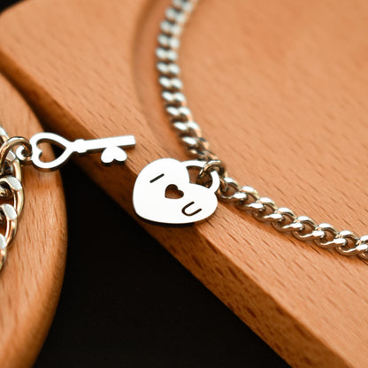 Charms Key & Lock Couples Bracelet and Magnetic Heart, Set Matching Bracelets, Gift Jewelry, Friendship, Husband Wife, His and Hers Bracelet - LoveBrasleT - Couple Gift Store