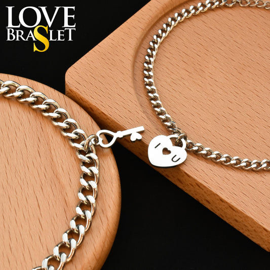 Charms Key & Lock Couples Bracelet and Magnetic Heart, Set Matching Bracelets, Gift Jewelry, Friendship, Husband Wife, His and Hers Bracelet - LoveBrasleT - Couple Gift Store