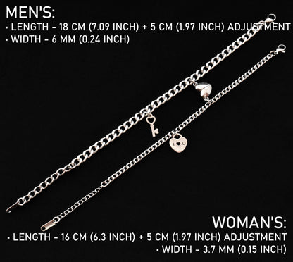 Charms Key & Lock Couples Bracelet and Magnetic Heart, Set Matching Bracelets, Gift Jewelry, Friendship, Husband Wife, His and Hers Bracelet - LoveBrasleT - Couple Gift Store