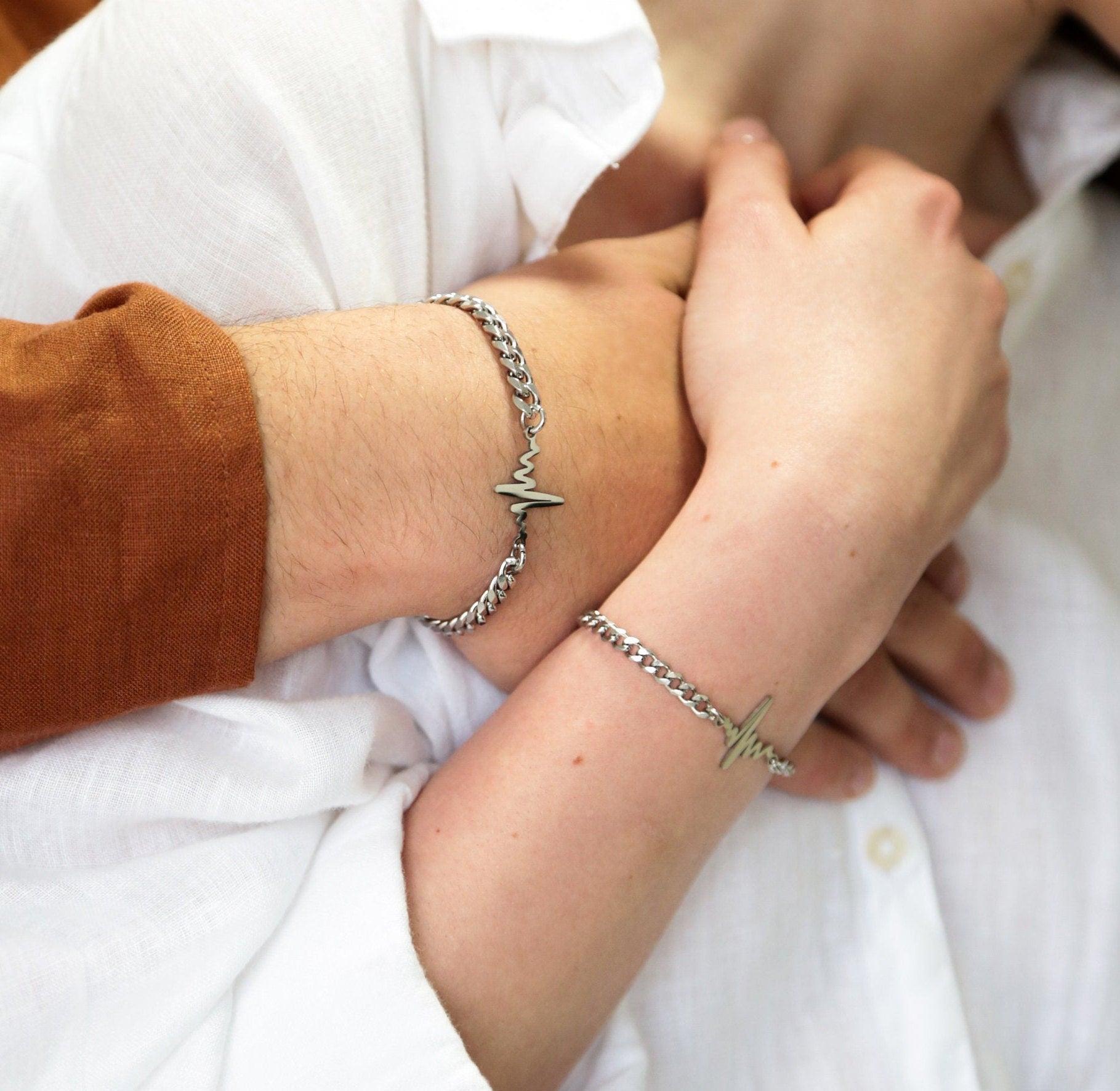 Couple Bracelets Heartbeat Cardiogram connectors, Set of 2 Handmade, Matching, Gift for Lovers, Friend, Husband Wife, His and Hers Bracelets - LoveBrasleT - Couple Gift Store