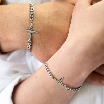 Couple Bracelets Heartbeat Cardiogram connectors, Set of 2 Handmade, Matching, Gift for Lovers, Friend, Husband Wife, His and Hers Bracelets - LoveBrasleT - Couple Gift Store