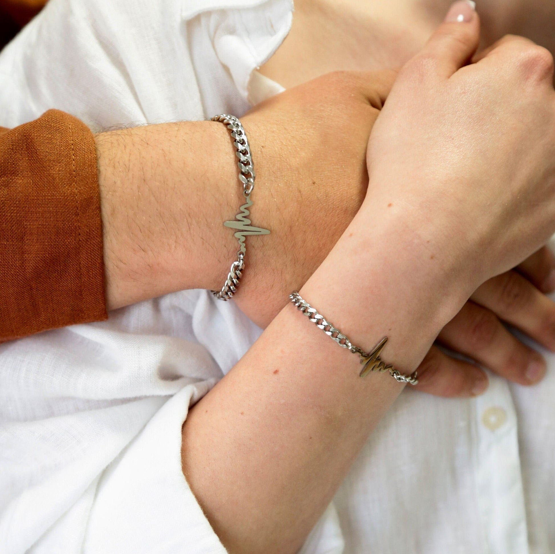 Couple Bracelets Heartbeat Cardiogram connectors, Set of 2 Handmade, Matching, Gift for Lovers, Friend, Husband Wife, His and Hers Bracelets - LoveBrasleT - Couple Gift Store