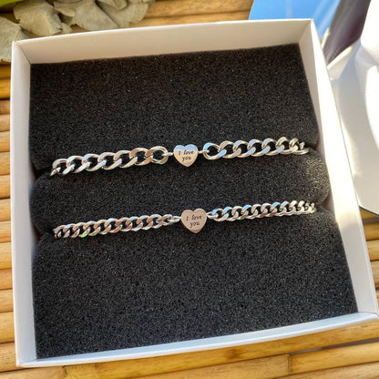 Couple Bracelets with engraved Hearts "I love you", Matching Jewelry, Gift for Lovers, Friendship, Husband Wife, His and Hers Bracelets - LoveBrasleT - Couple Gift Store