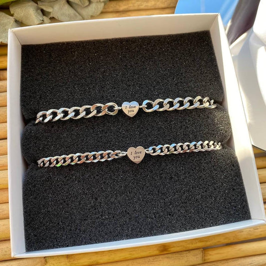 Couple Bracelets with engraved Hearts "I love you", Matching Jewelry, Gift for Lovers, Friendship, Husband Wife, His and Hers Bracelets - LoveBrasleT - Couple Gift Store