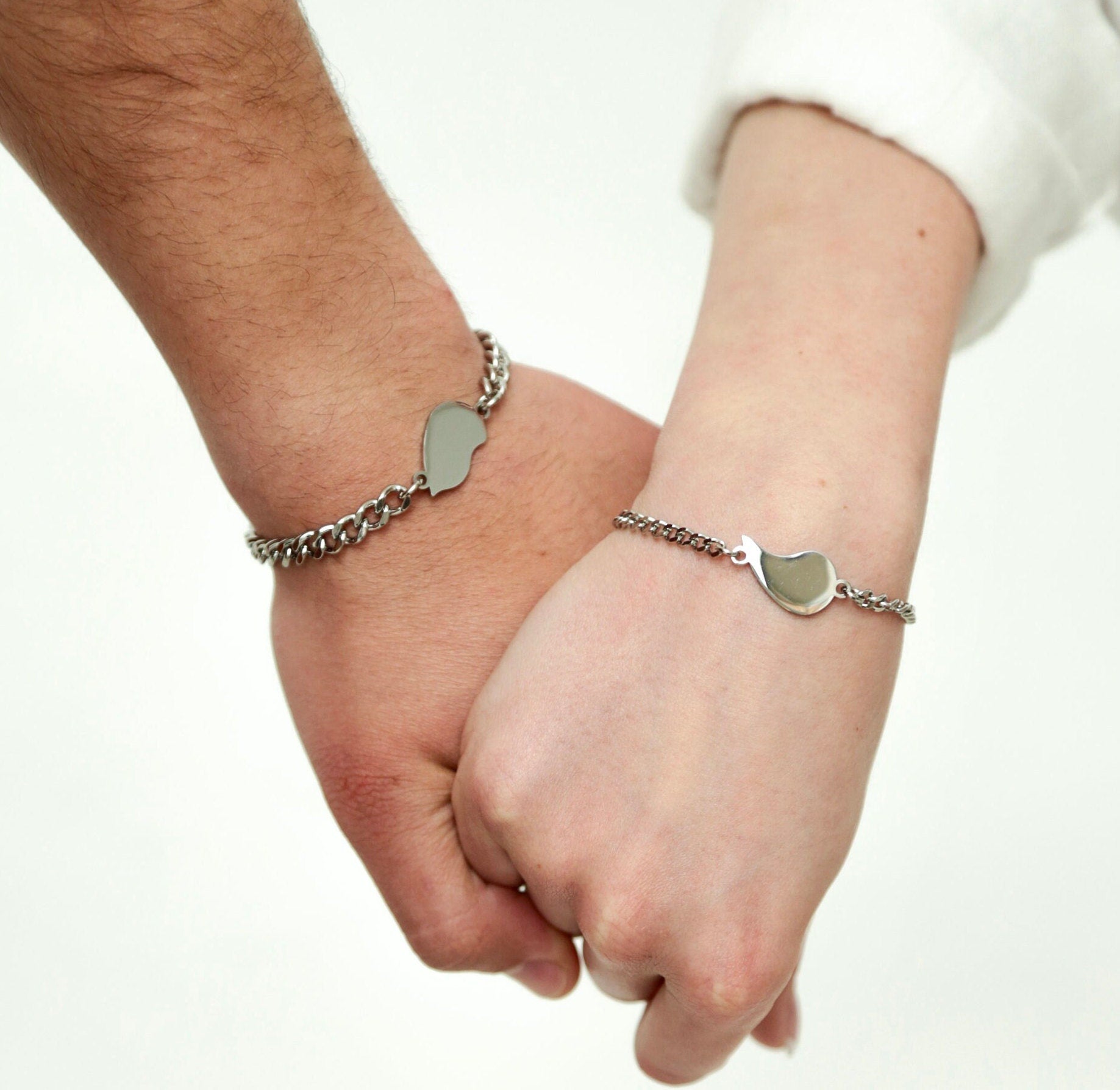 Couple Bracelets with Half Hearts, Gift for Couples, Gift for Her, Gift for Him, His and Hers bracelet, Set of 2 Handmade matching Bracelets - LoveBrasleT - Couple Gift Store