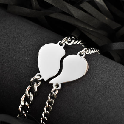 Couple Bracelets with Half Hearts, Gift for Couples, Gift for Her, Gift for Him, His and Hers bracelet, Set of 2 Handmade matching Bracelets - LoveBrasleT - Couple Gift Store