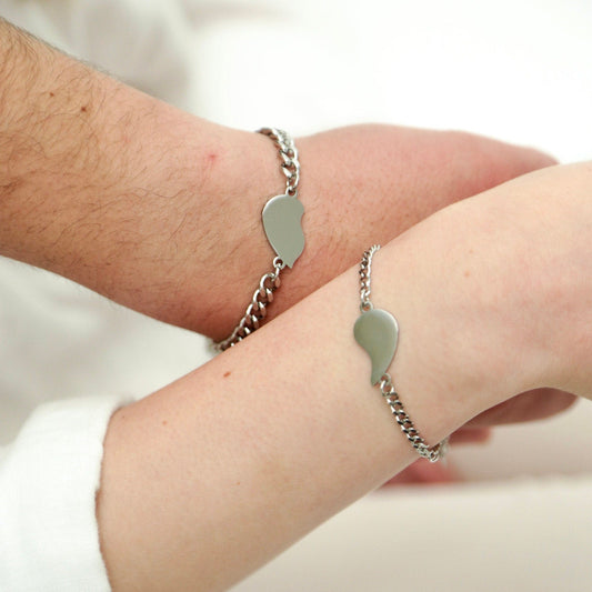 Couple Bracelets with Half Hearts, Gift for Couples, Gift for Her, Gift for Him, His and Hers bracelet, Set of 2 Handmade matching Bracelets - LoveBrasleT - Couple Gift Store