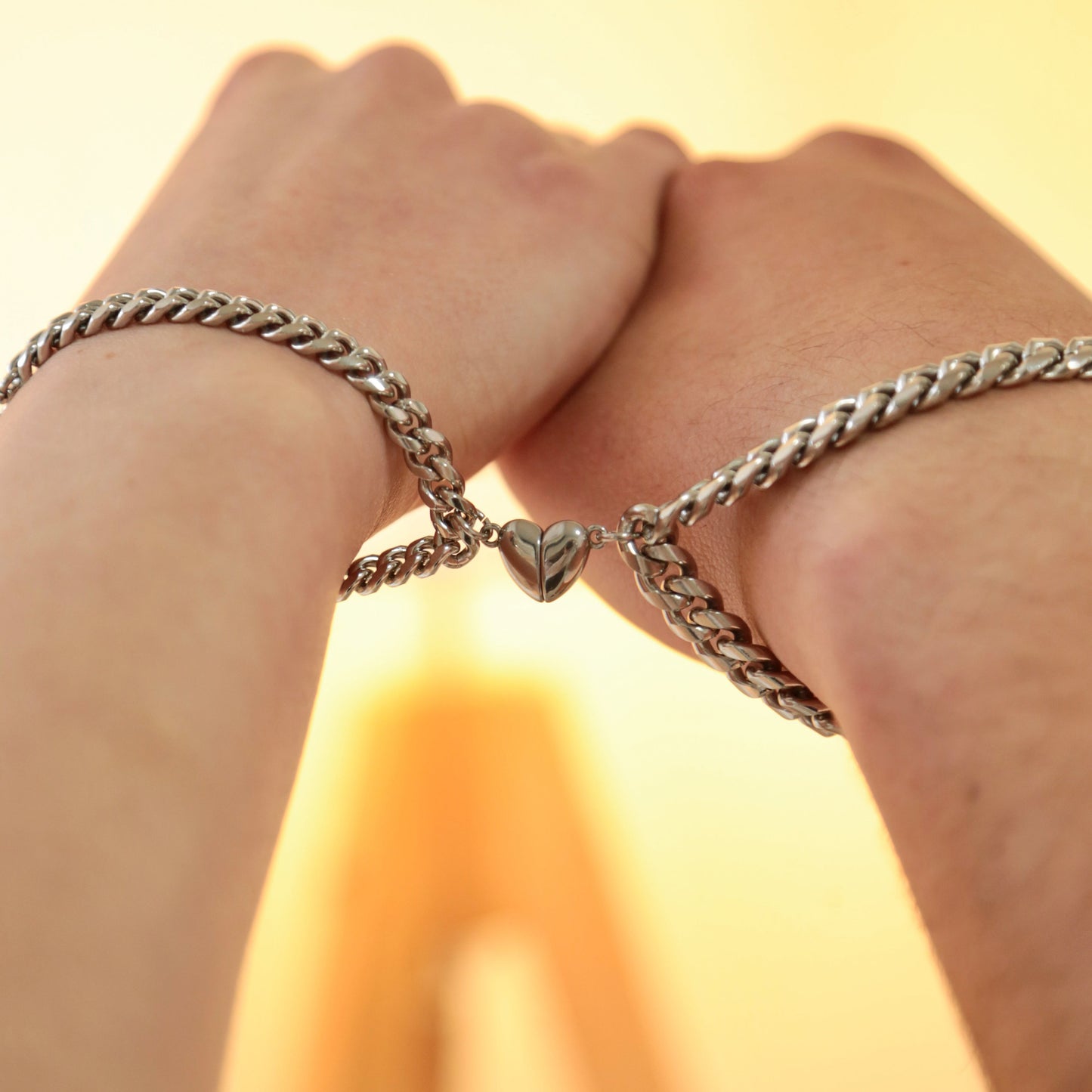 Couple Bracelets with Heart - shaped magnets on Thick Chains, Handmade Jewelry, Set of 2 His & Her Matching Bangle For Lover, Gift Bestfriend - LoveBrasleT – Matching Couples Gift Store