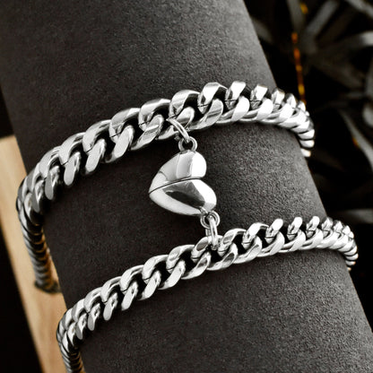 Couple Bracelets with Heart - shaped magnets on Thick Chains, Handmade Jewelry, Set of 2 His & Her Matching Bangle For Lover, Gift Bestfriend - LoveBrasleT - Couple Gift Store