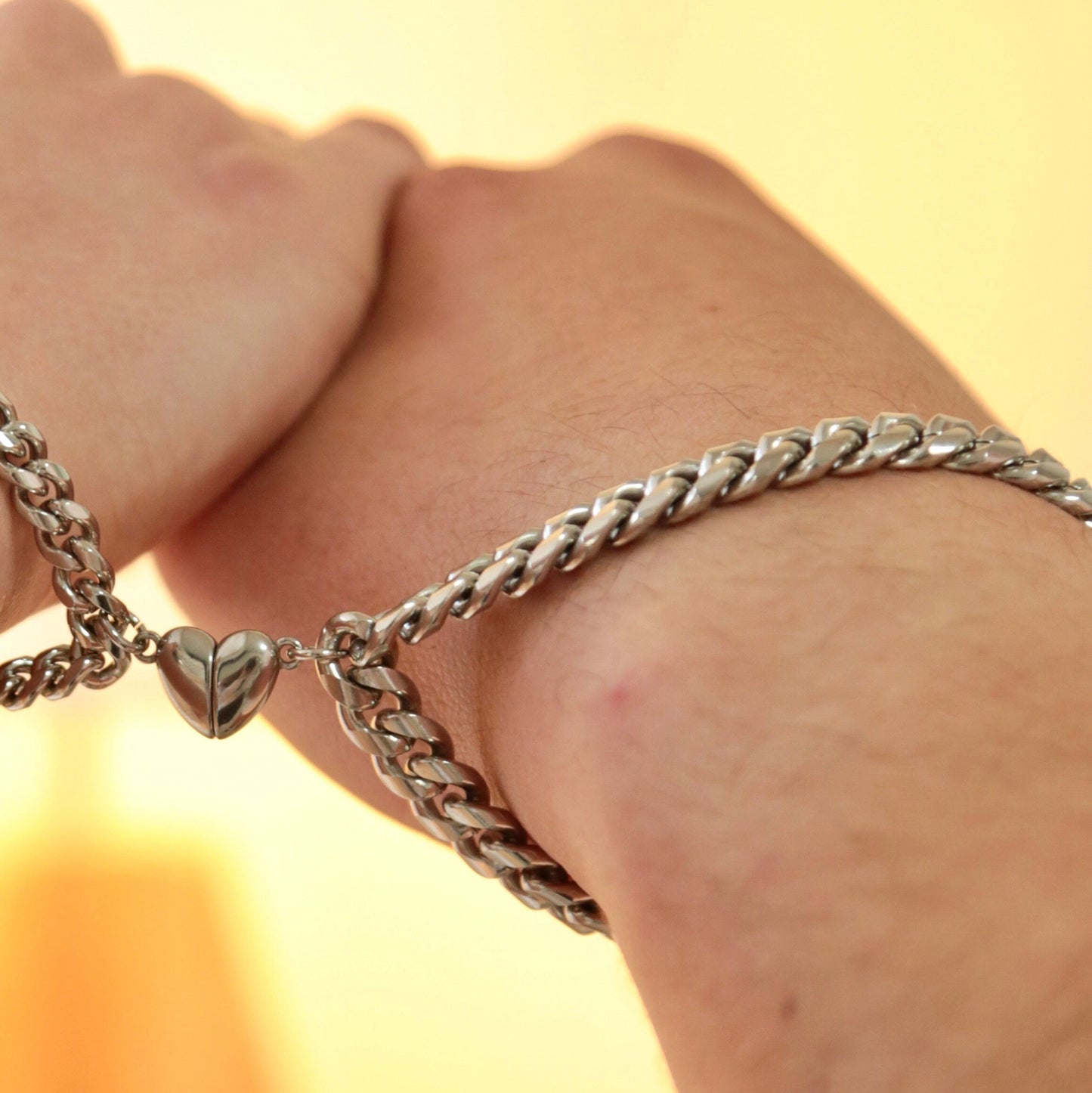 Couple Bracelets with Heart - shaped magnets on Thick Chains, Handmade Jewelry, Set of 2 His & Her Matching Bangle For Lover, Gift Bestfriend - LoveBrasleT - Couple Gift Store
