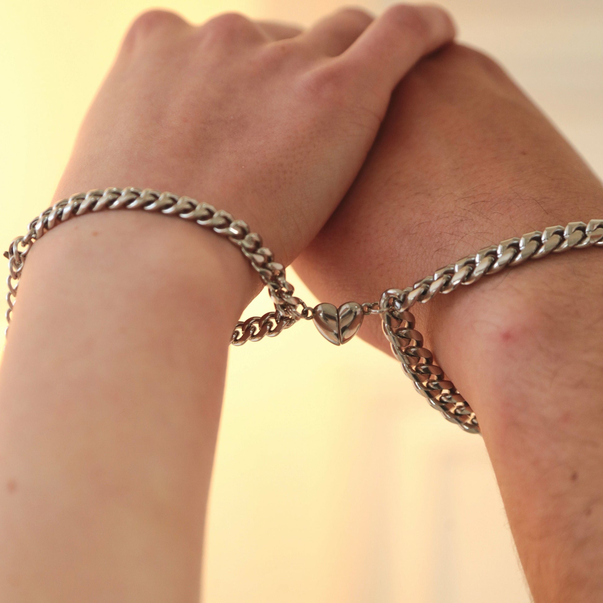 Couple Bracelets with Heart - shaped magnets on Thick Chains, Handmade Jewelry, Set of 2 His & Her Matching Bangle For Lover, Gift Bestfriend - LoveBrasleT - Couple Gift Store