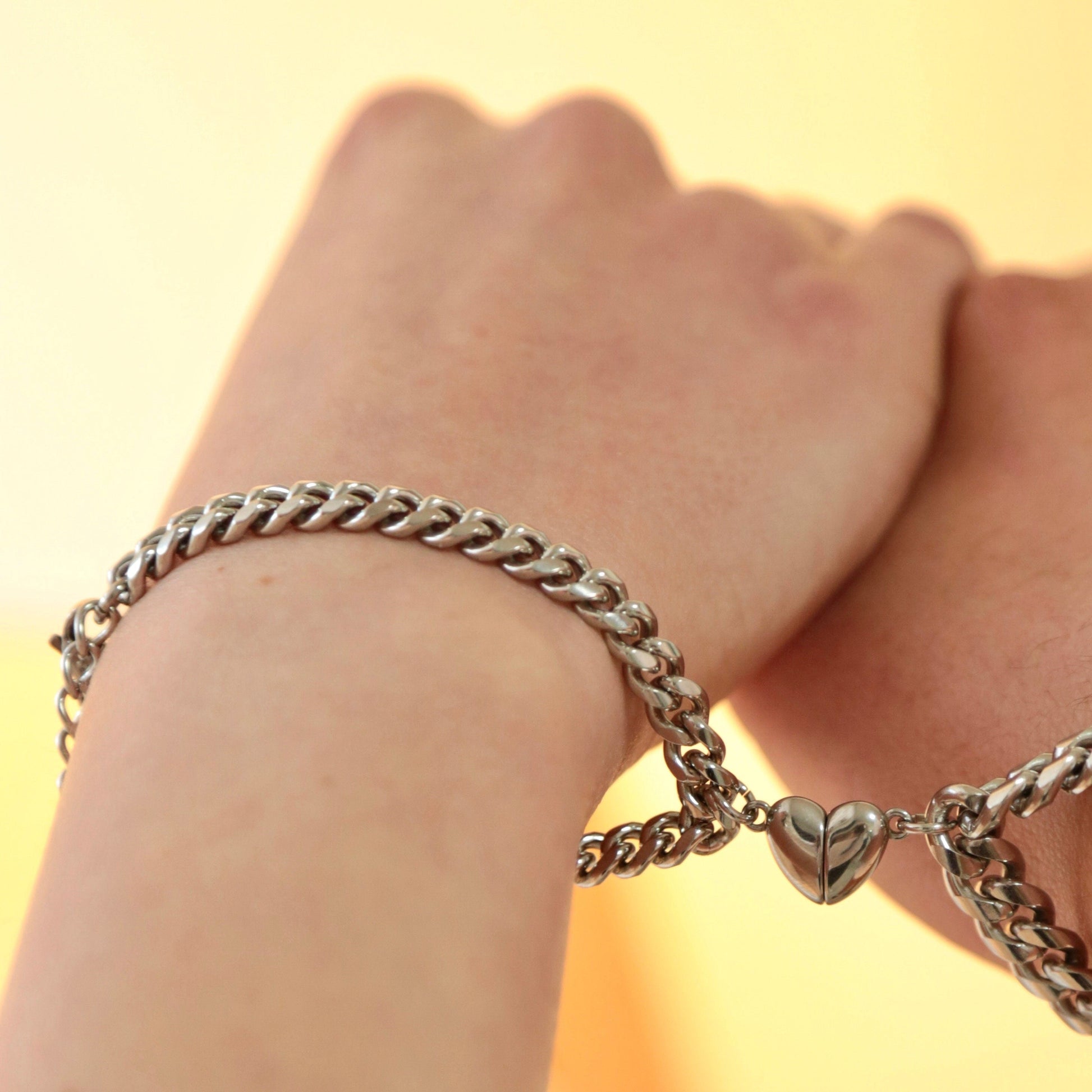 Couple Bracelets with Heart - shaped magnets on Thick Chains, Handmade Jewelry, Set of 2 His & Her Matching Bangle For Lover, Gift Bestfriend - LoveBrasleT - Couple Gift Store