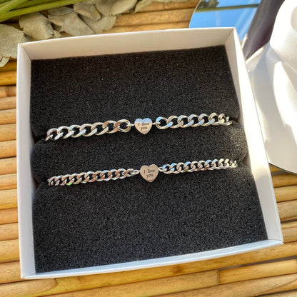 Couple Bracelets with Hearts "I love you" | Handmade Matching Engraved Bracelet, His & Hers Jewelry, Anniversary Gift for Him and for Her - LoveBrasleT - Couple Gift Store