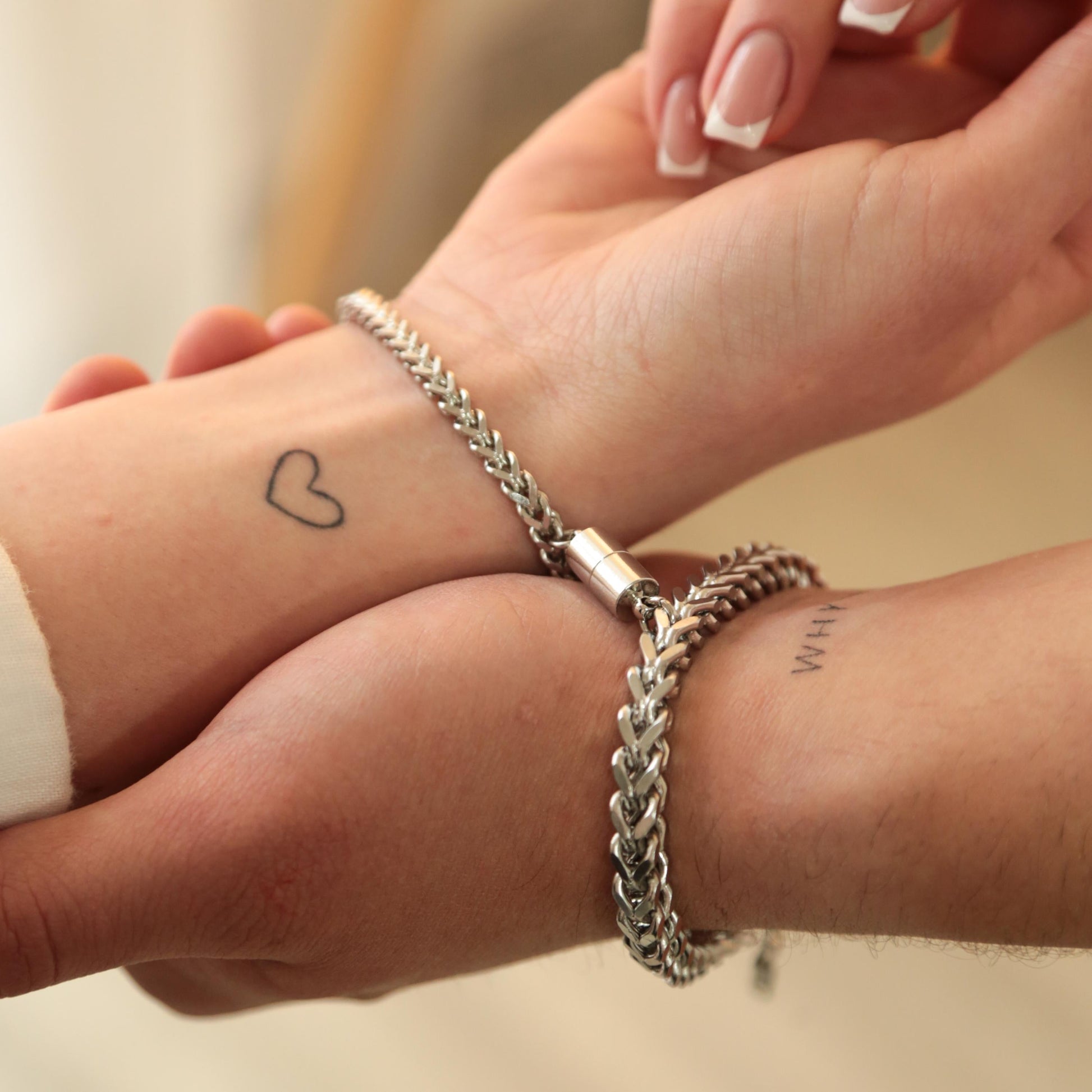 Couple Bracelets with Magnets Cylinder, Matching Bracelets Set Of 2, Couple Jewelry, Magnetic Chain Bracelets, Handmade Gift for Her or Him - LoveBrasleT - Couple Gift Store