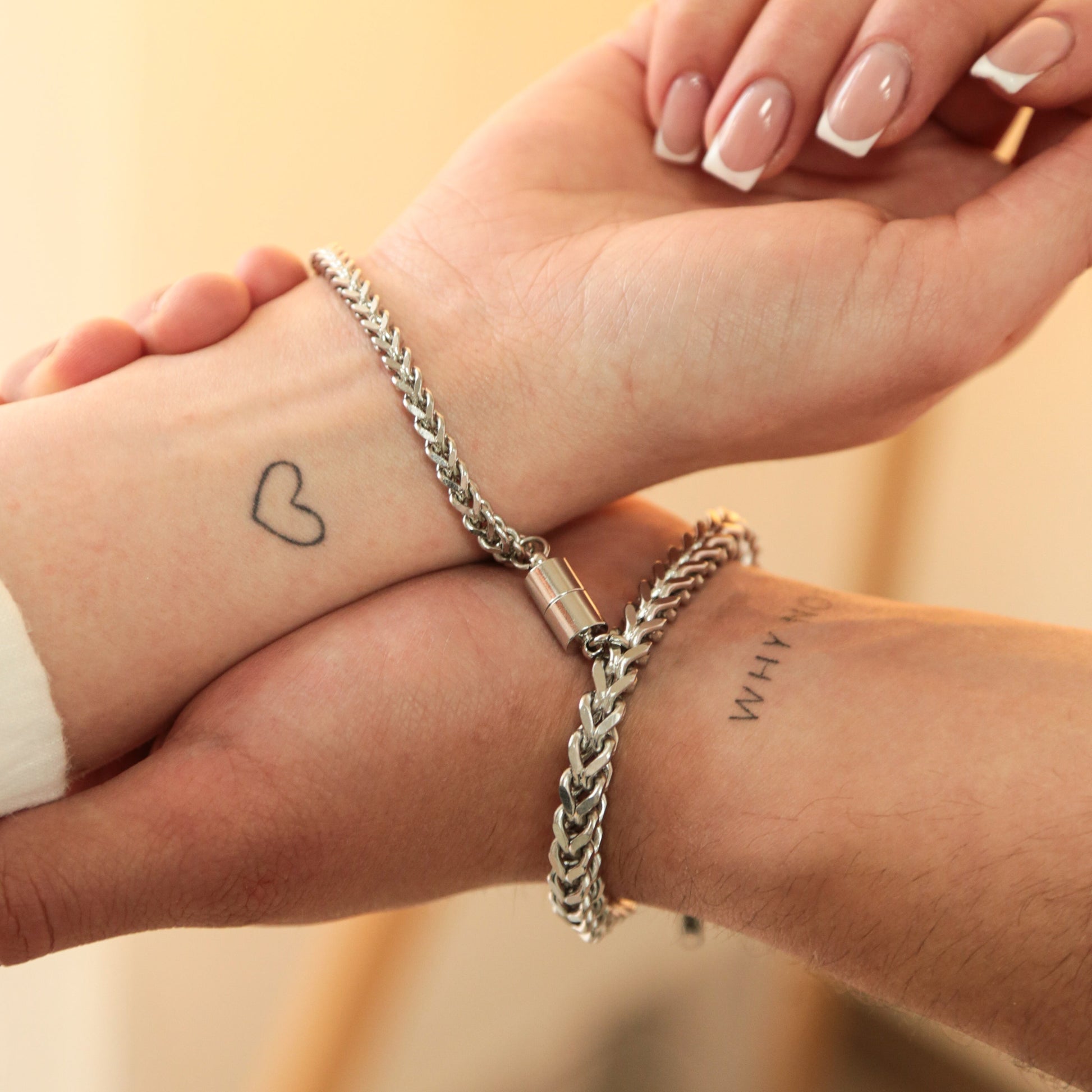 Couple Bracelets with Magnets Cylinder, Matching Bracelets Set Of 2, Couple Jewelry, Magnetic Chain Bracelets, Handmade Gift for Her or Him - LoveBrasleT – Matching Couples Gift Store