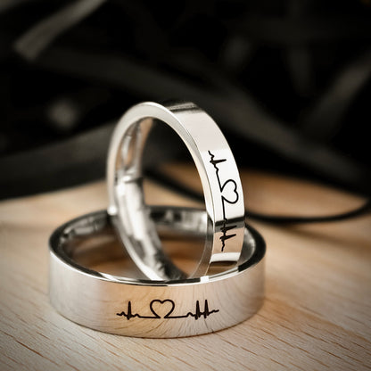 Couple Rings Heart Cardiogram, Personalized His and Hers gift, Matching custom ring set, Promise Rings are fade resistant and waterproof! - LoveBrasleT – Matching Couples Gift Store