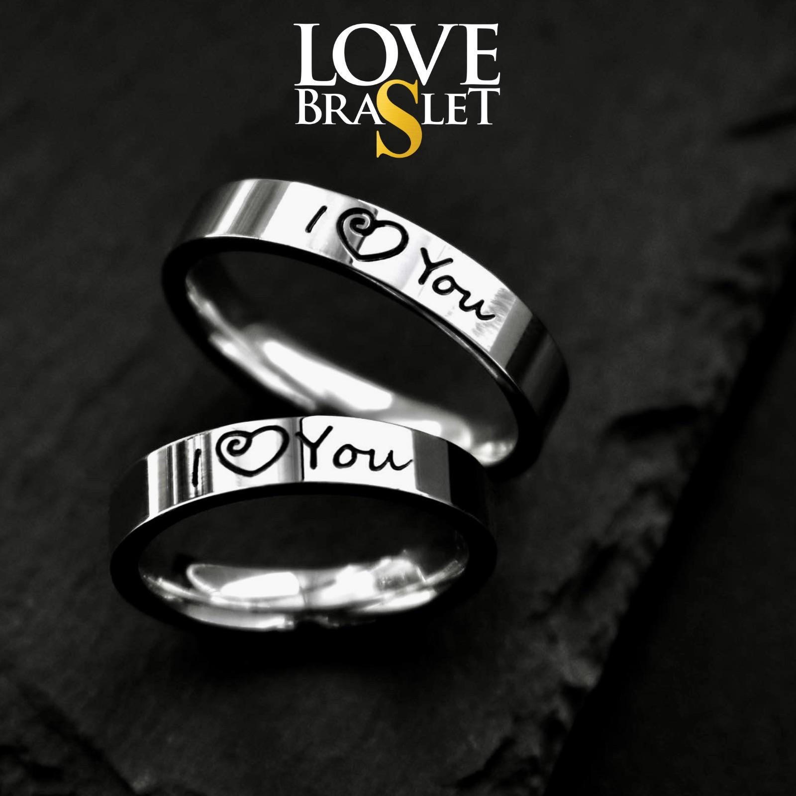 Couple Rings "I love you" engraving, Matching Gift for Couples, Lovers, boyfriend, girlfriend, Set of 2 Friendship - relationship ring set - LoveBrasleT - Couple Gift Store