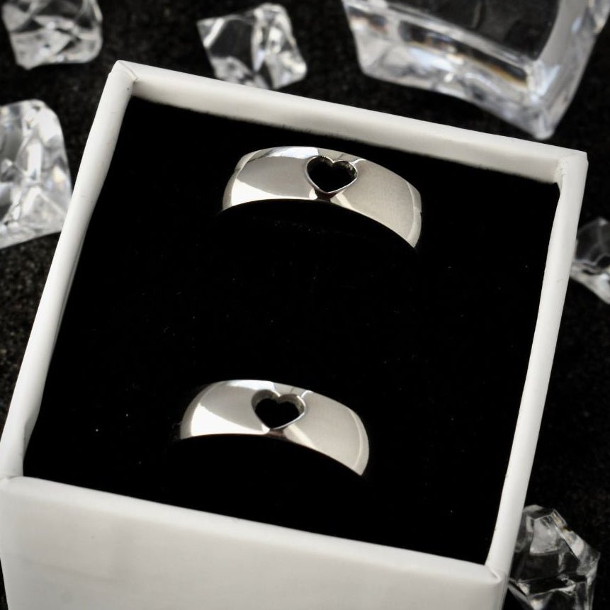 Couple Rings with Cut - out Hearts, Gift for Couples Friend, Matching custom ring set, Promise Rings are fade resistant and waterproof! - LoveBrasleT – Matching Couples Gift Store