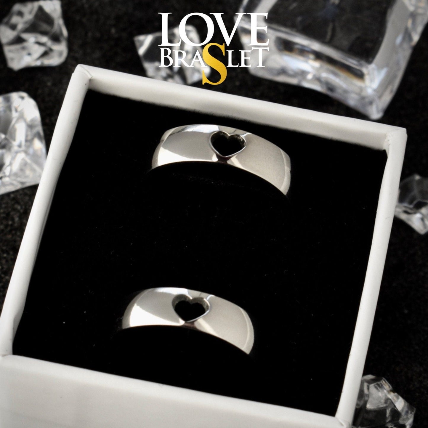 Couple Rings with Cut - out Hearts, Gift for Couples Friend, Matching custom ring set, Promise Rings are fade resistant and waterproof! - LoveBrasleT - Couple Gift Store