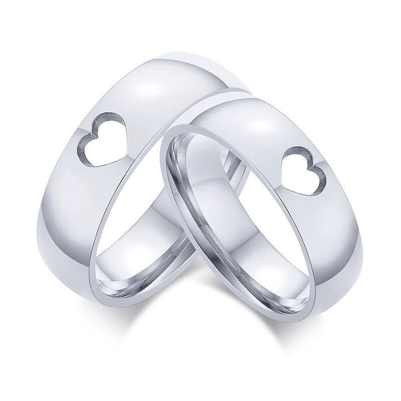 Couple Rings with Cut - out Hearts, Gift for Couples Friend, Matching custom ring set, Promise Rings are fade resistant and waterproof! - LoveBrasleT - Couple Gift Store