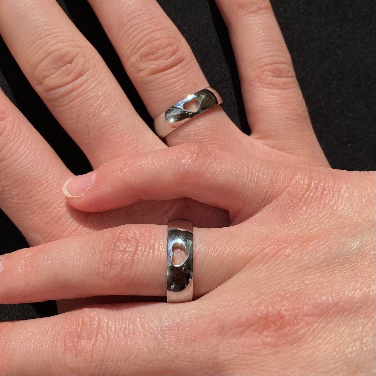 Couple Rings with Cut - out Hearts, Gift for Couples Friend, Matching custom ring set, Promise Rings are fade resistant and waterproof! - LoveBrasleT - Couple Gift Store