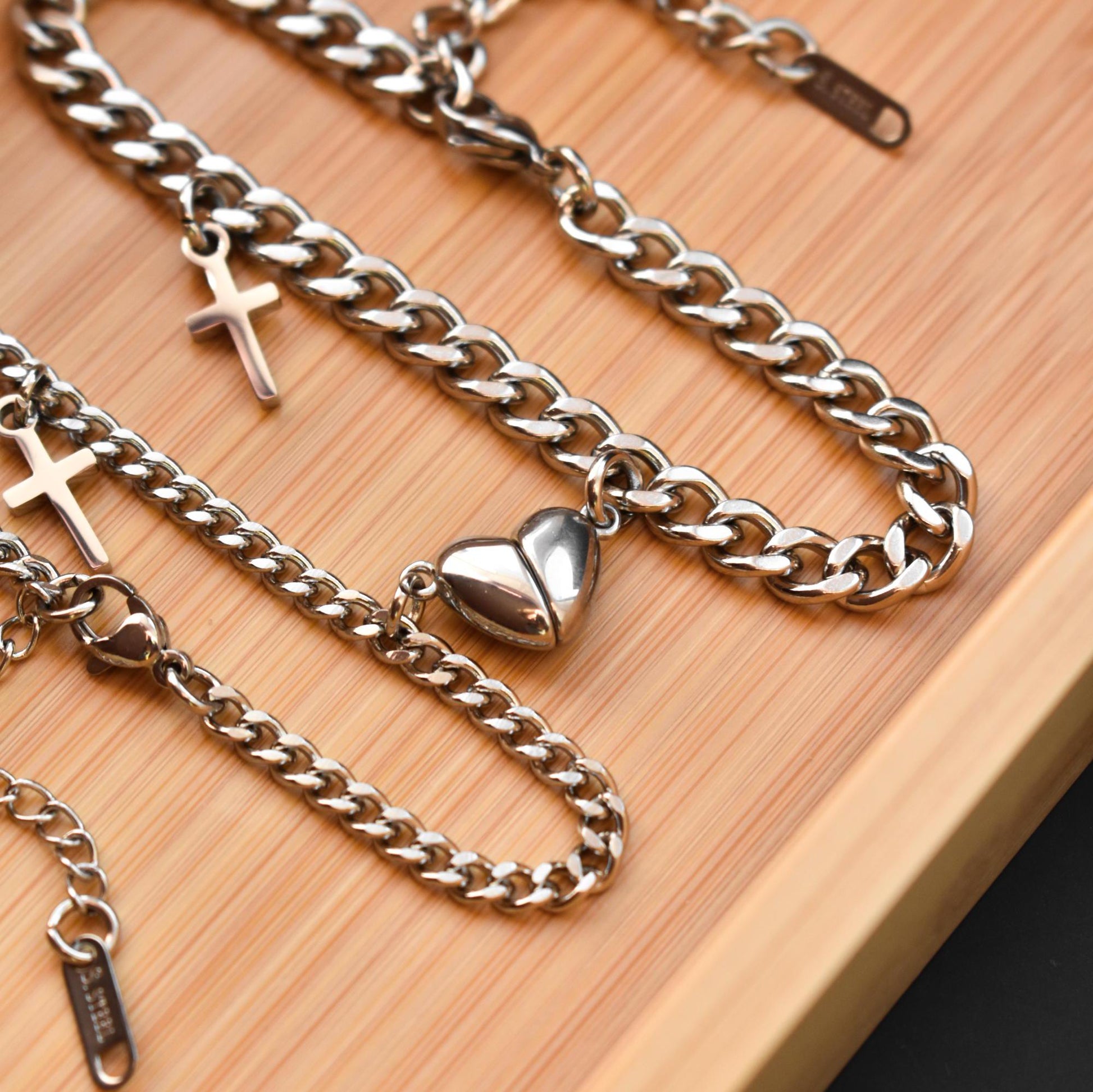 Couples Bracelet charms Crosses and Magnetic Heart, Matching Bracelets, Gift Jewelry, Friendship, Husband Wife, His and Hers Cross Bracelets - LoveBrasleT - Couple Gift Store