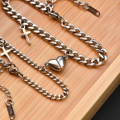 Couples Bracelet charms Crosses and Magnetic Heart, Matching Bracelets, Gift Jewelry, Friendship, Husband Wife, His and Hers Cross Bracelets - LoveBrasleT - Couple Gift Store