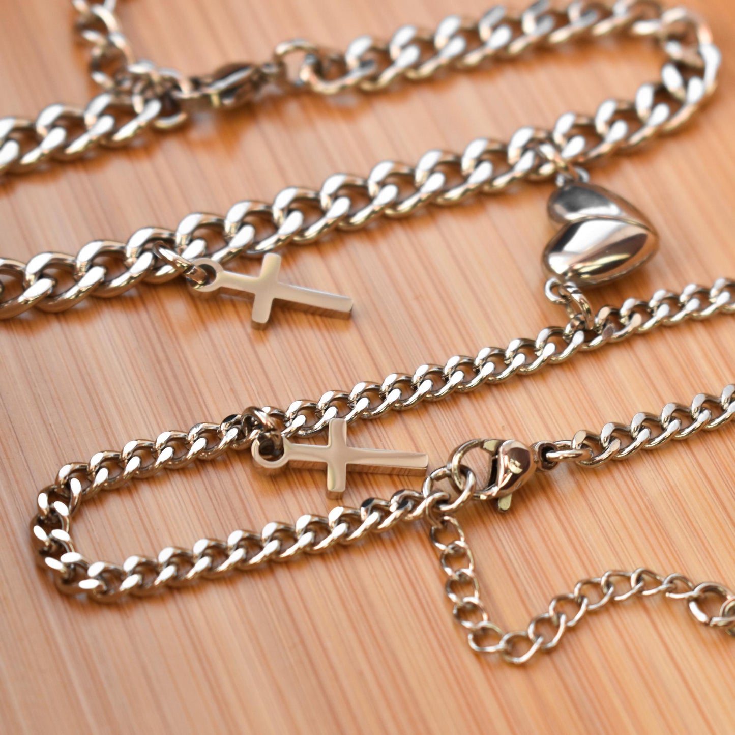 Couples Bracelet charms Crosses and Magnetic Heart, Matching Bracelets, Gift Jewelry, Friendship, Husband Wife, His and Hers Cross Bracelets - LoveBrasleT - Couple Gift Store
