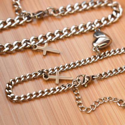 Couples Bracelet charms Crosses and Magnetic Heart, Matching Bracelets, Gift Jewelry, Friendship, Husband Wife, His and Hers Cross Bracelets - LoveBrasleT - Couple Gift Store