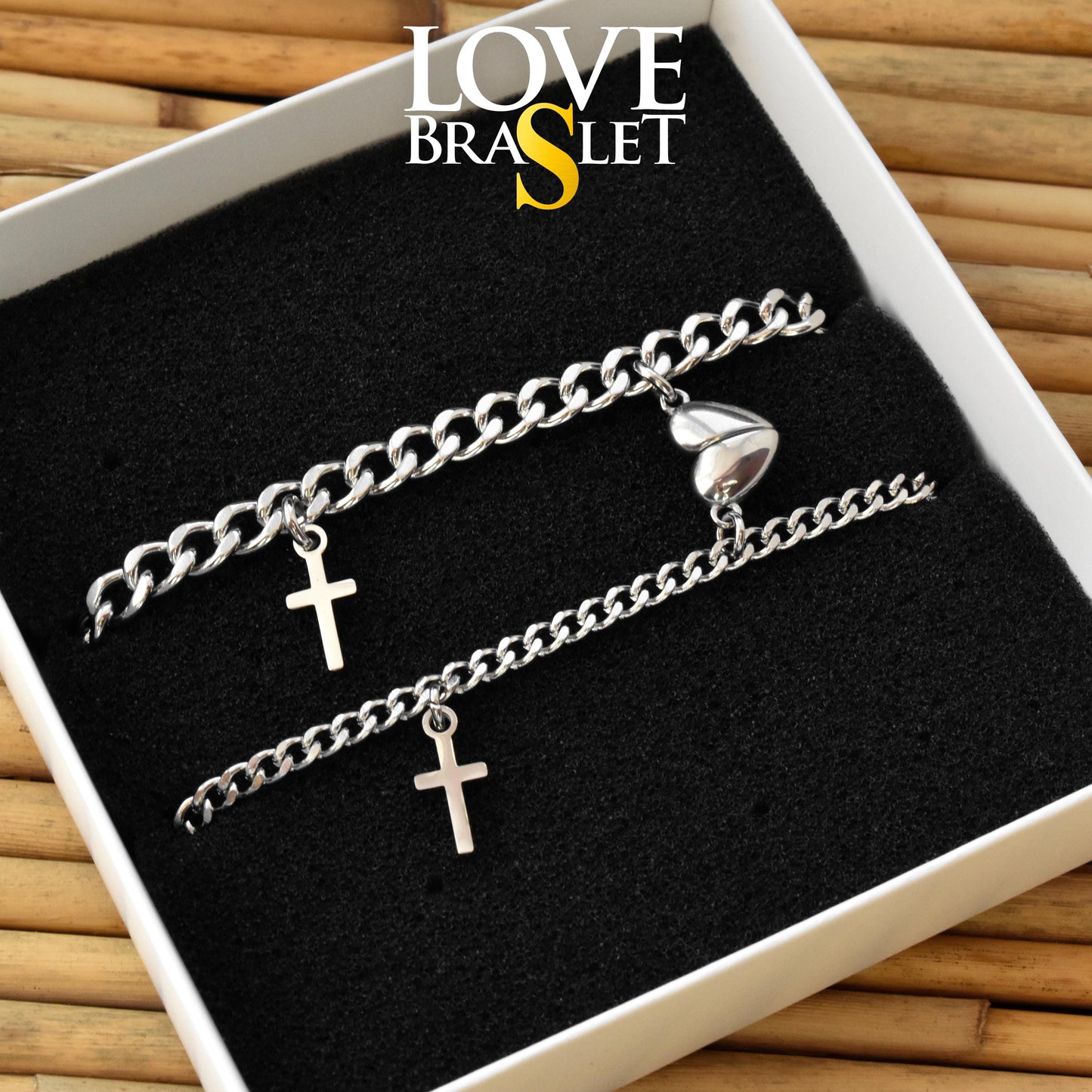 Couples Bracelet charms Crosses and Magnetic Heart, Matching Bracelets, Gift Jewelry, Friendship, Husband Wife, His and Hers Cross Bracelets - LoveBrasleT - Couple Gift Store