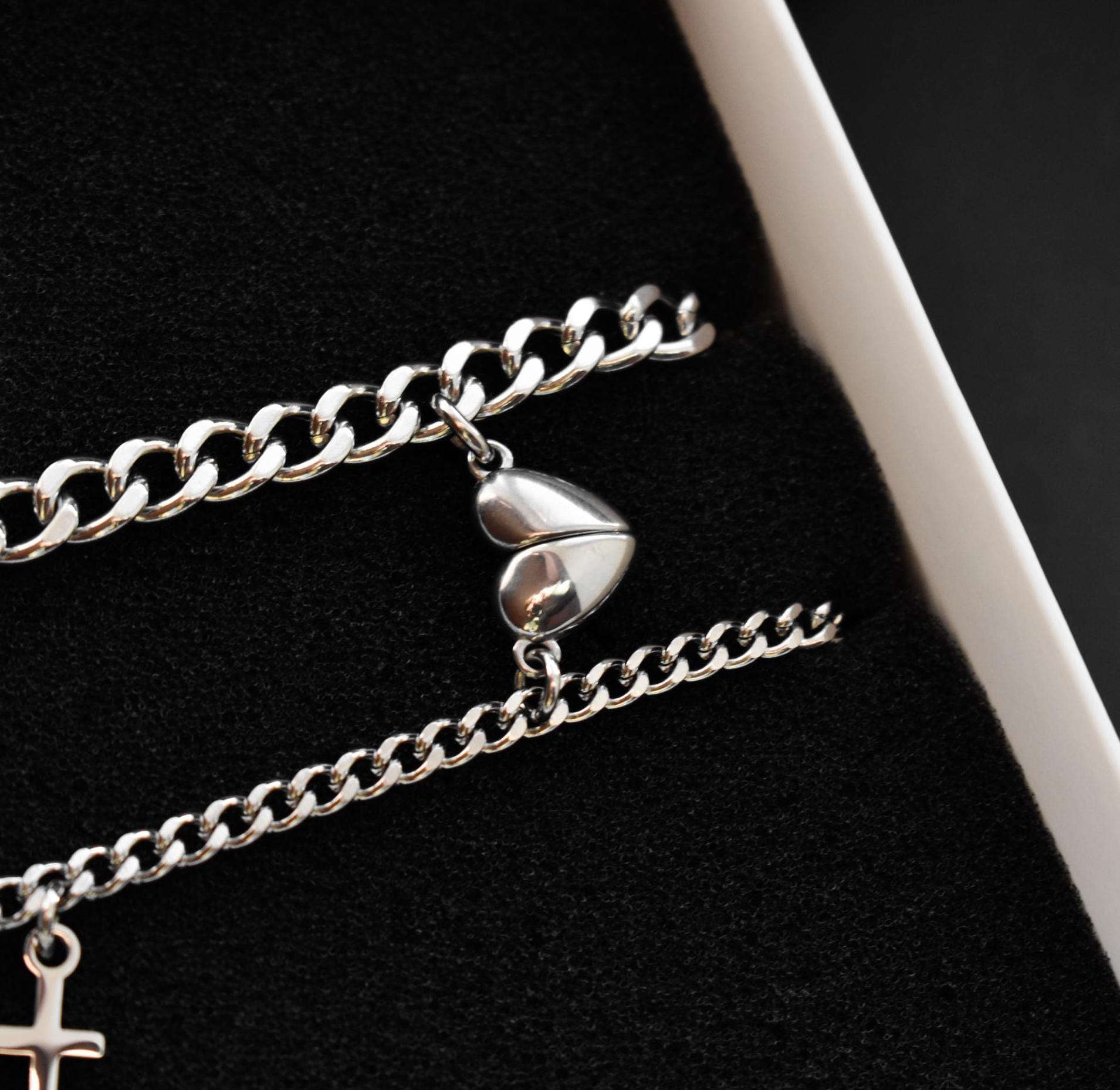 Couples Bracelet charms Crosses and Magnetic Heart, Matching Bracelets, Gift Jewelry, Friendship, Husband Wife, His and Hers Cross Bracelets - LoveBrasleT - Couple Gift Store