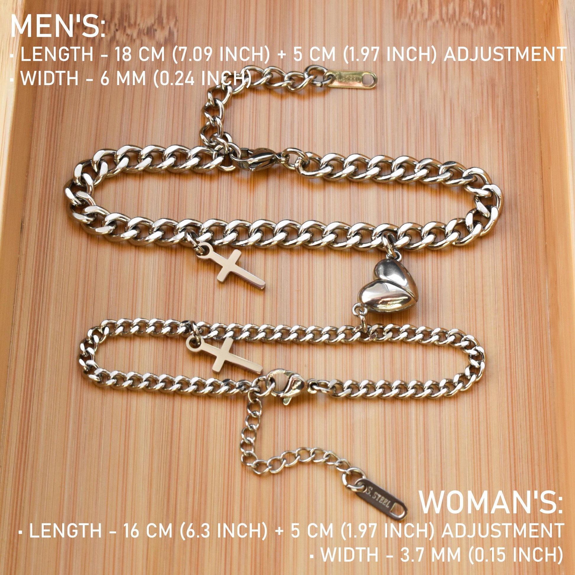 Couples Bracelet charms Crosses and Magnetic Heart, Matching Bracelets, Gift Jewelry, Friendship, Husband Wife, His and Hers Cross Bracelets - LoveBrasleT - Couple Gift Store