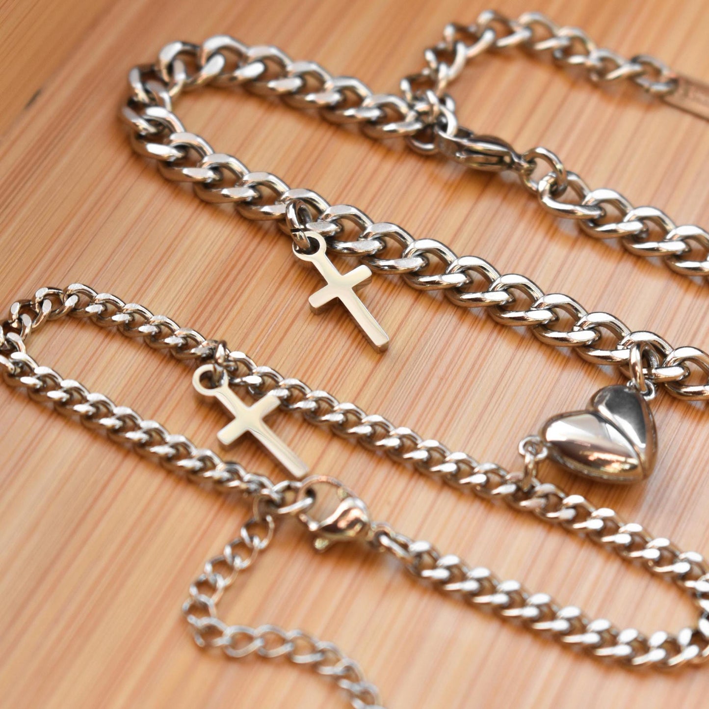 Couples Bracelet charms Crosses and Magnetic Heart, Matching Bracelets, Gift Jewelry, Friendship, Husband Wife, His and Hers Cross Bracelets - LoveBrasleT - Couple Gift Store