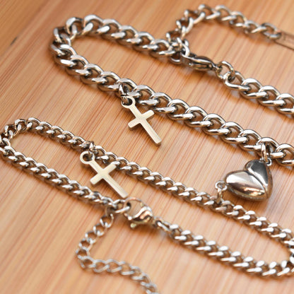 Couples Bracelet charms Crosses and Magnetic Heart, Matching Bracelets, Gift Jewelry, Friendship, Husband Wife, His and Hers Cross Bracelets - LoveBrasleT - Couple Gift Store
