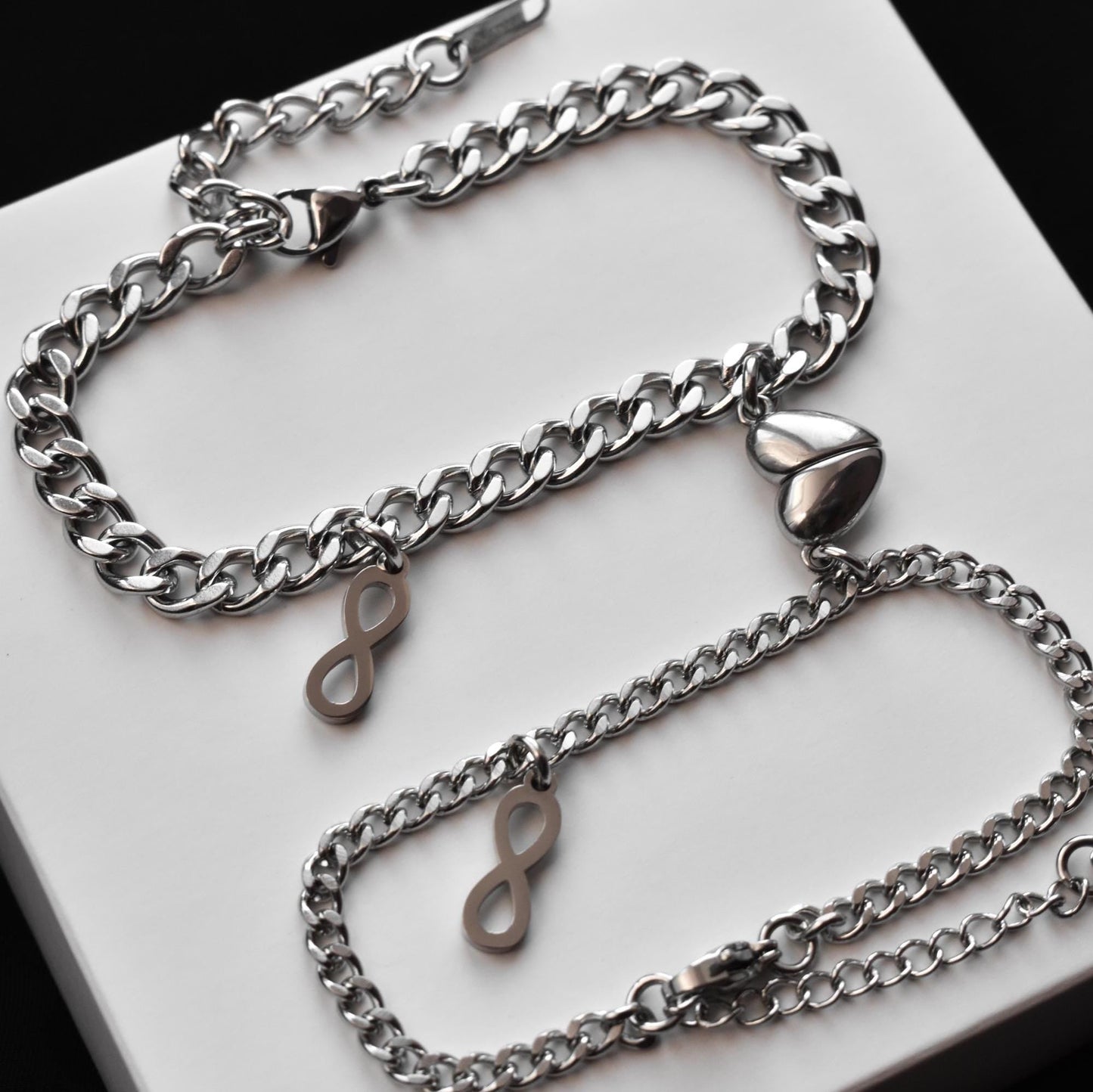 Couples Bracelet charms Infinity Symbols and Magnetic Heart, Gift Matching Bracelets, Relationship, Husband Wife, His & Hers Jewelry, BFF - LoveBrasleT - Couple Gift Store