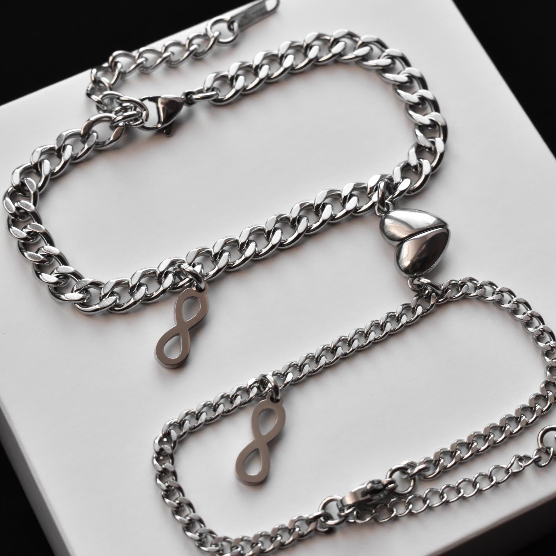 Couples Bracelet charms Infinity Symbols and Magnetic Heart, Gift Matching Bracelets, Relationship, Husband Wife, His & Hers Jewelry, BFF - LoveBrasleT - Couple Gift Store