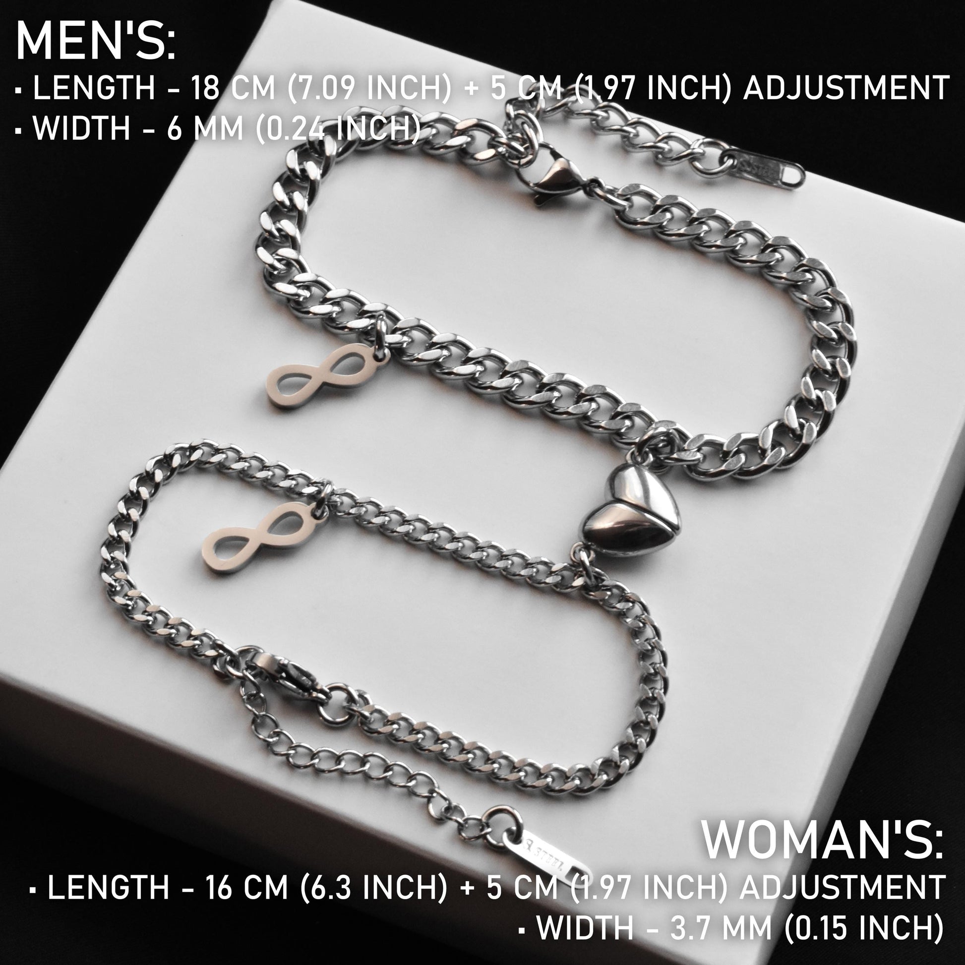 Couples Bracelet charms Infinity Symbols and Magnetic Heart, Gift Matching Bracelets, Relationship, Husband Wife, His & Hers Jewelry, BFF - LoveBrasleT - Couple Gift Store
