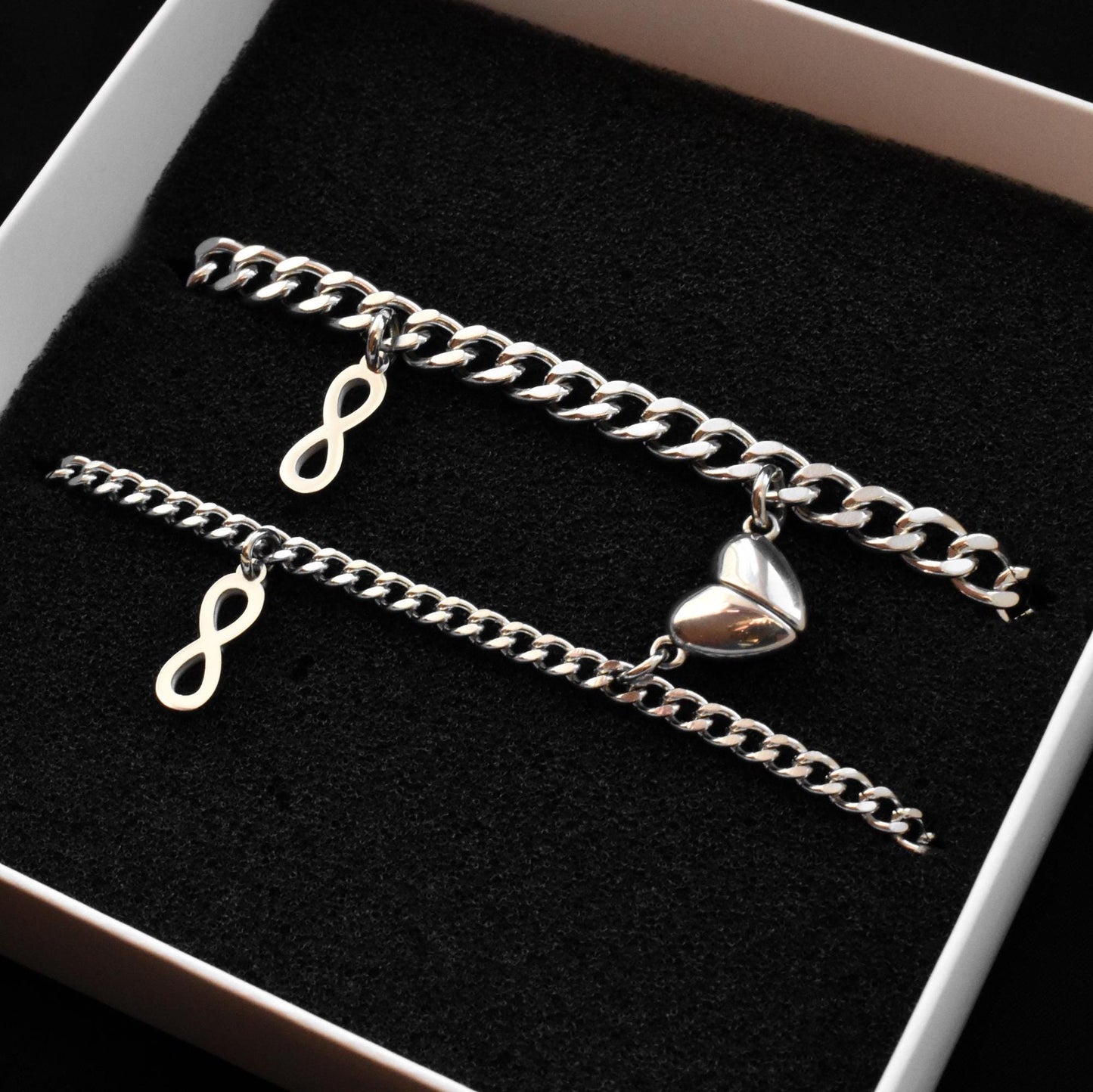 Couples Bracelet charms Infinity Symbols and Magnetic Heart, Gift Matching Bracelets, Relationship, Husband Wife, His & Hers Jewelry, BFF - LoveBrasleT - Couple Gift Store