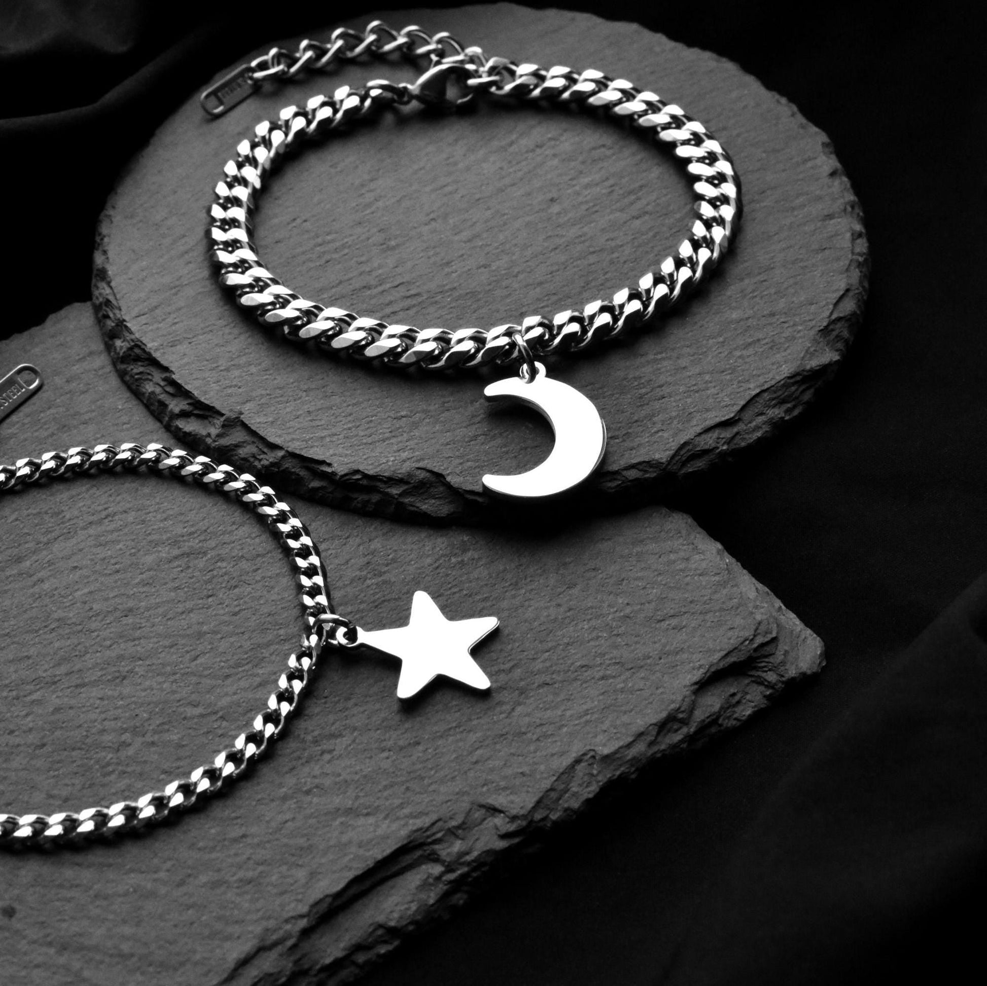 Couples Bracelets with Moon and Star charms, Magnetic Heart Matching Jewelry, His and Hers Bracelets, Couples Gift, Friendship, Relationship - LoveBrasleT - Couple Gift Store