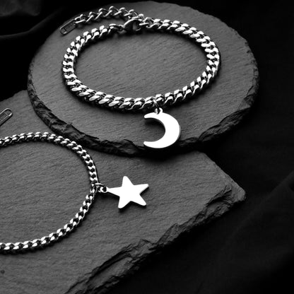 Couples Bracelets with Moon and Star charms, Magnetic Heart Matching Jewelry, His and Hers Bracelets, Couples Gift, Friendship, Relationship - LoveBrasleT - Couple Gift Store