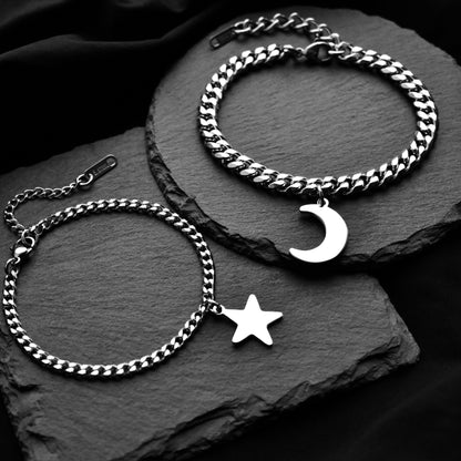 Couples Bracelets with Moon and Star charms, Magnetic Heart Matching Jewelry, His and Hers Bracelets, Couples Gift, Friendship, Relationship - LoveBrasleT – Matching Couples Gift Store
