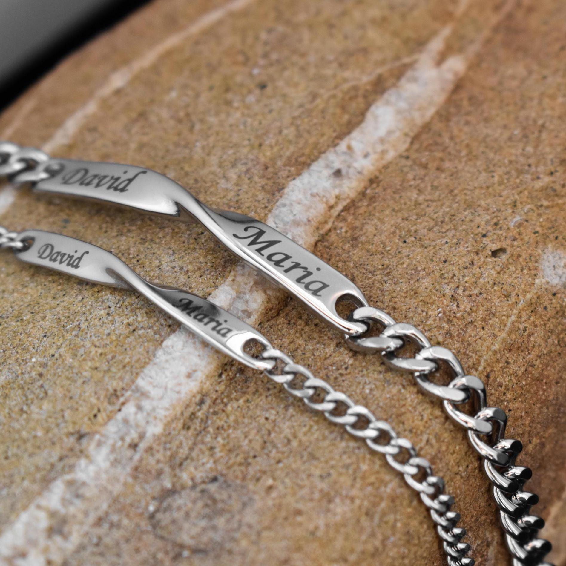Custom Couple Bracelets, Personalized Name Matching Bracelet For Couple, Friendship Engraved Bracelets, Gift For Couples, Gift for Husband - LoveBrasleT - Couple Gift Store