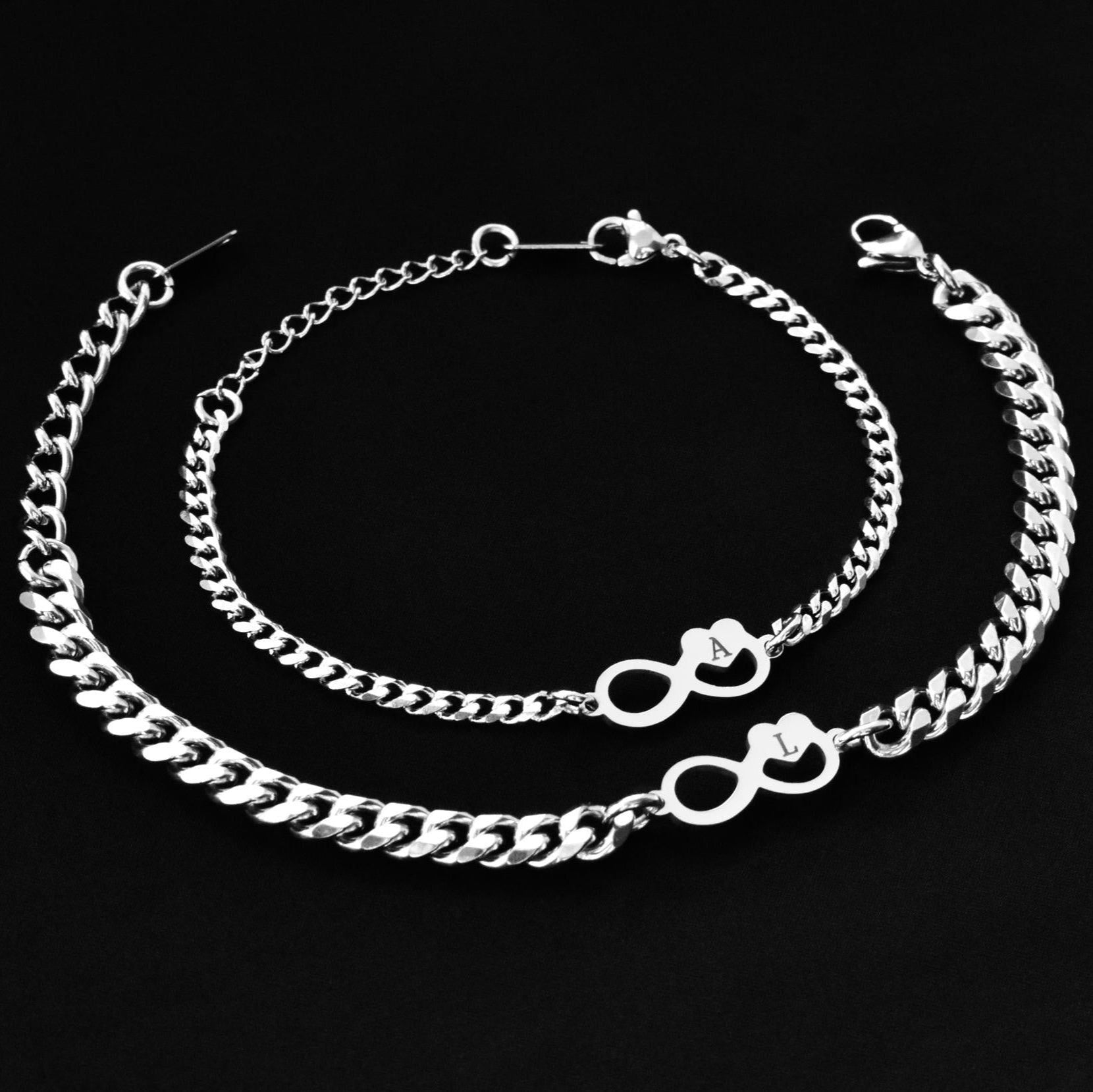 Custom Initials Couples Bracelet Infinity Symbols, Personalized Letter Name, Engraved Matching Bracelets Set, Jewelry Gift for Couple, Lover - LoveBrasleT - Couple Gift Store