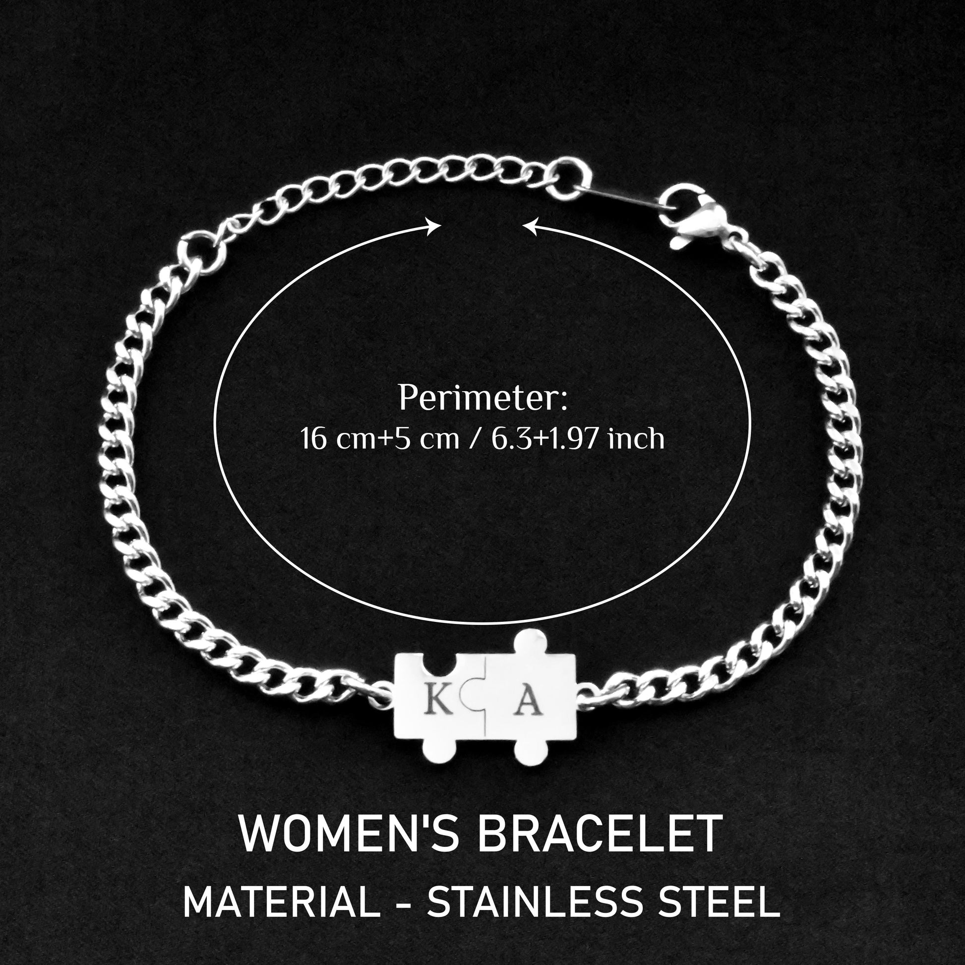 Custom Puzzle Couple Bracelets Initials, Personalized Matching set Bracelet, Engraving Letter, Gift for Couples, Gift His and Hers Jewelry - LoveBrasleT - Couple Gift Store